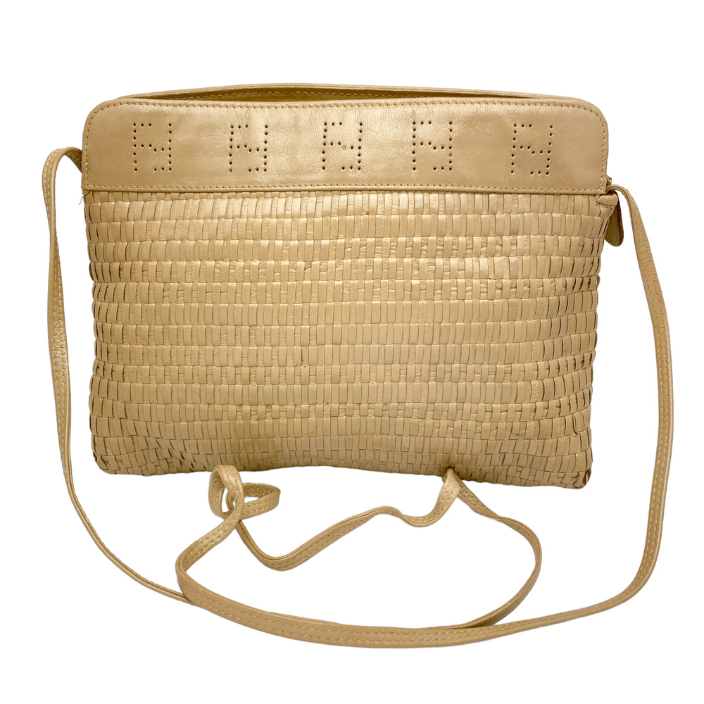 Vintage Fendi Vintage Tan Woven Leather Crossbody Bag Purse